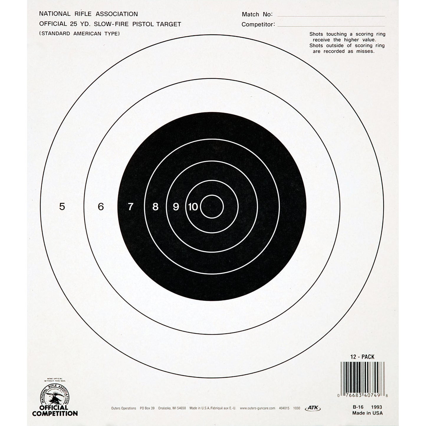 CHAMPION NRA B16 25YD PSTL S/F 100PK