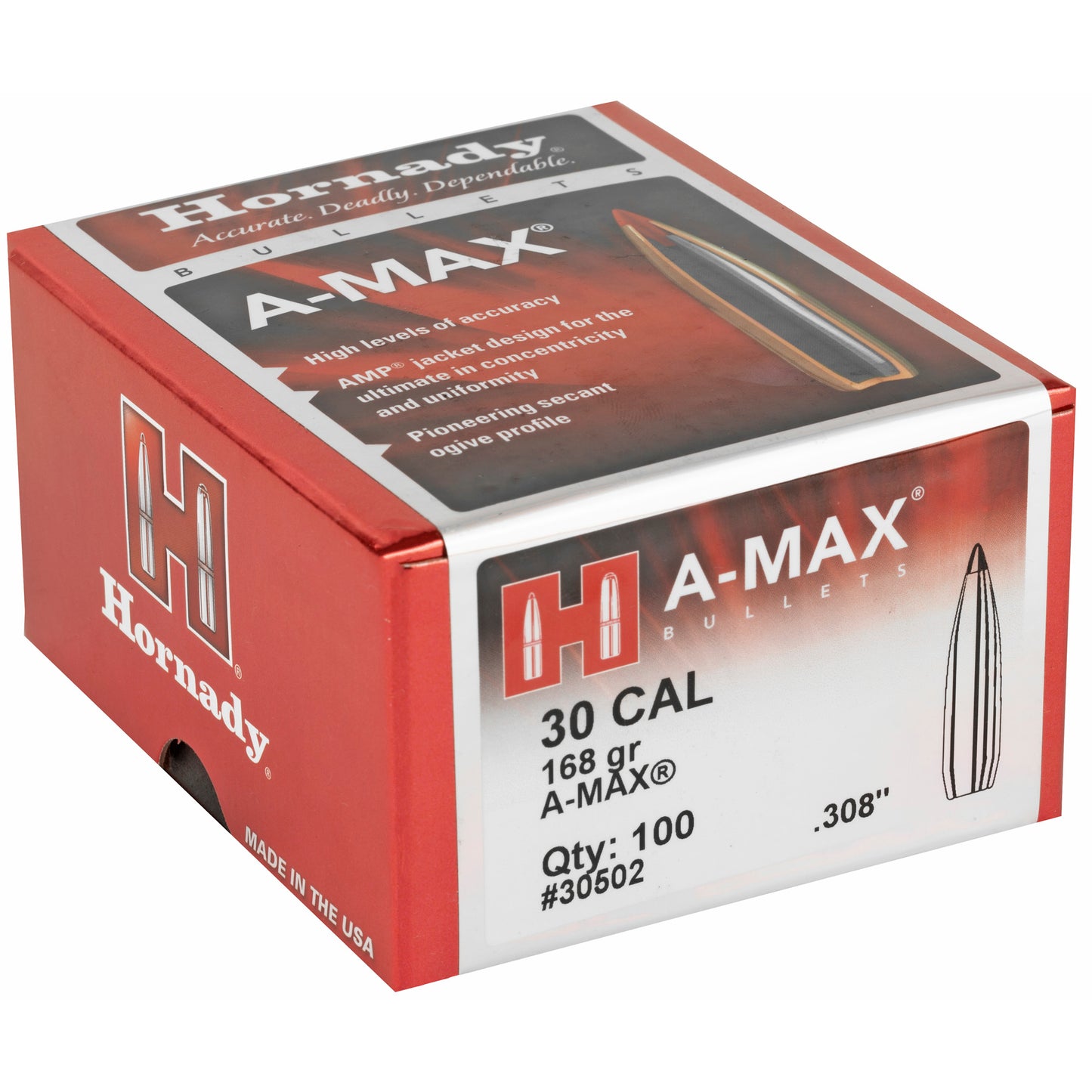 HRNDY MATCH A-MAX 30CAL 168GR 100CT