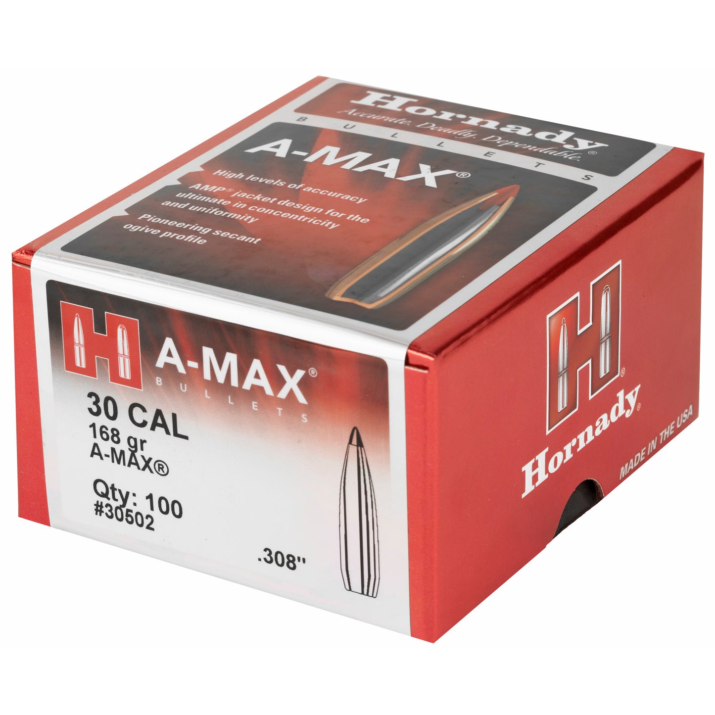 HRNDY MATCH A-MAX 30CAL 168GR 100CT