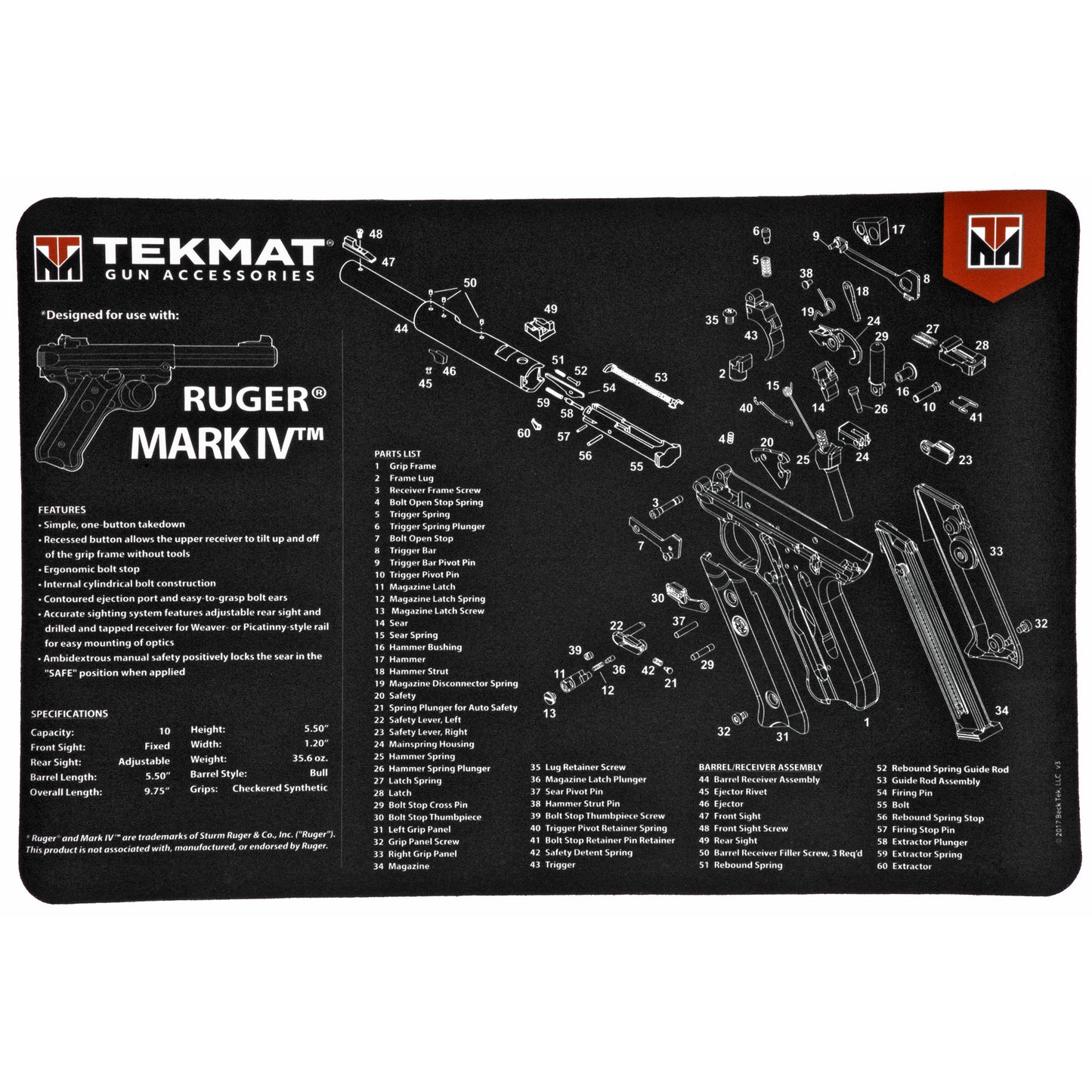 TEKMAT PISTOL MAT RUGER MARK IV BLK