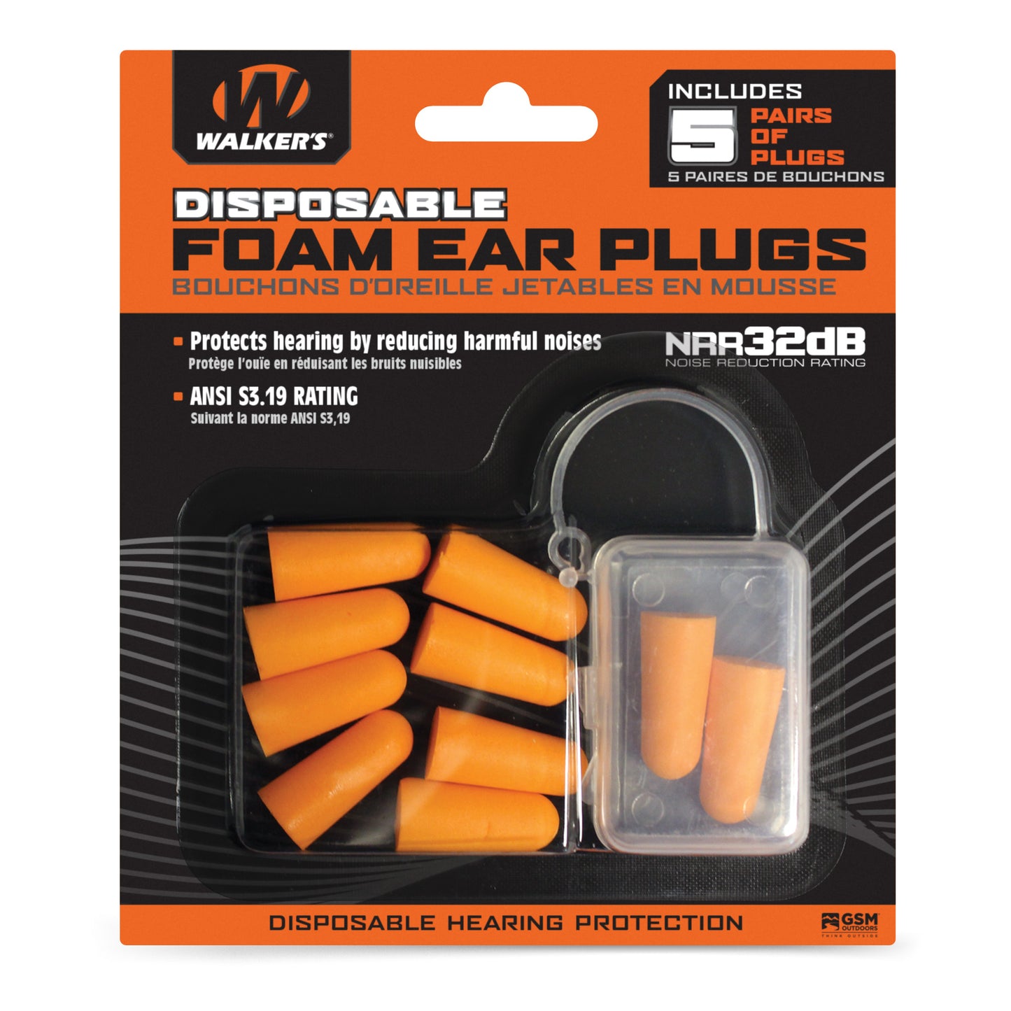 WALKER'S FOAM EAR PLUGS 5PK BLISTER