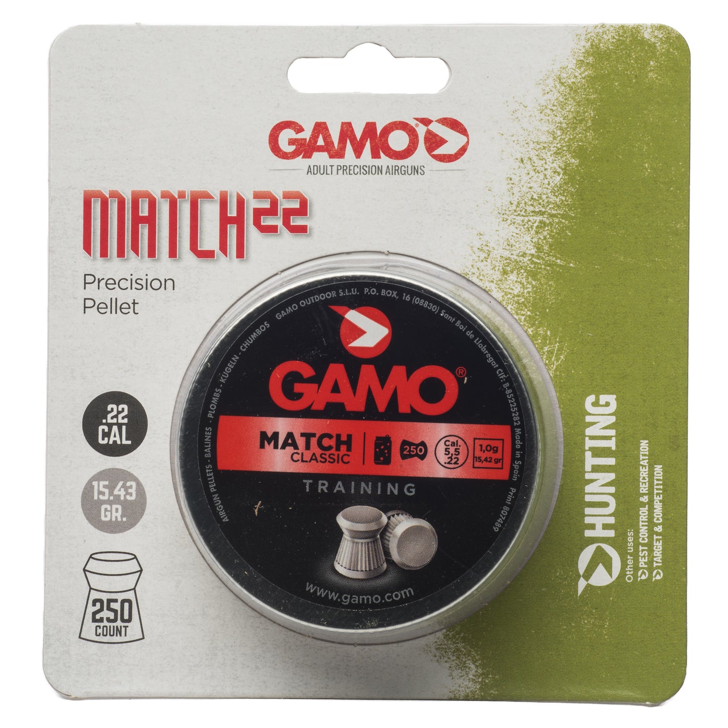 GAMO MATCH PELLETS FLT NSE .22 250CT