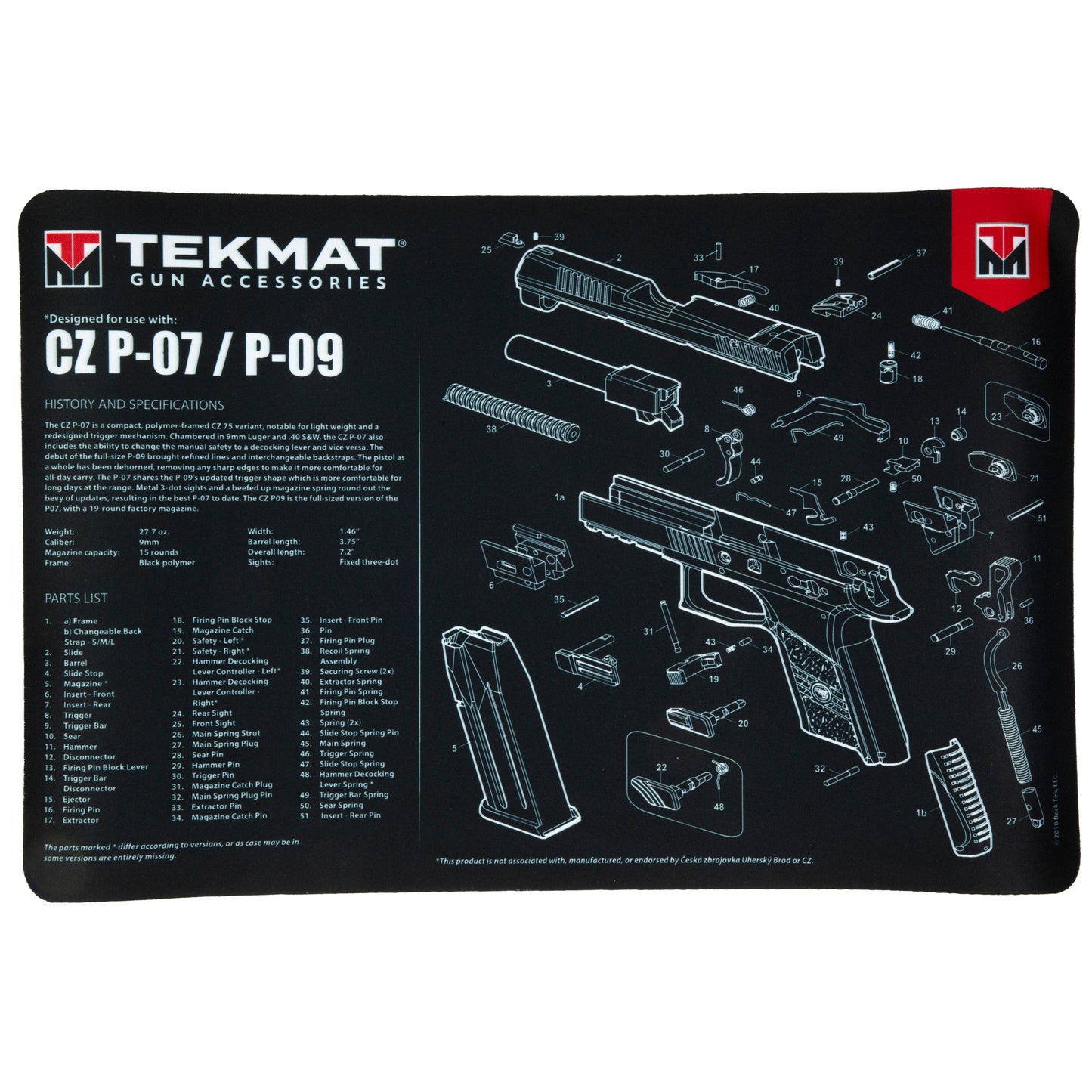 TEKMAT PSTL MAT FOR CZ P07/P09 BLK