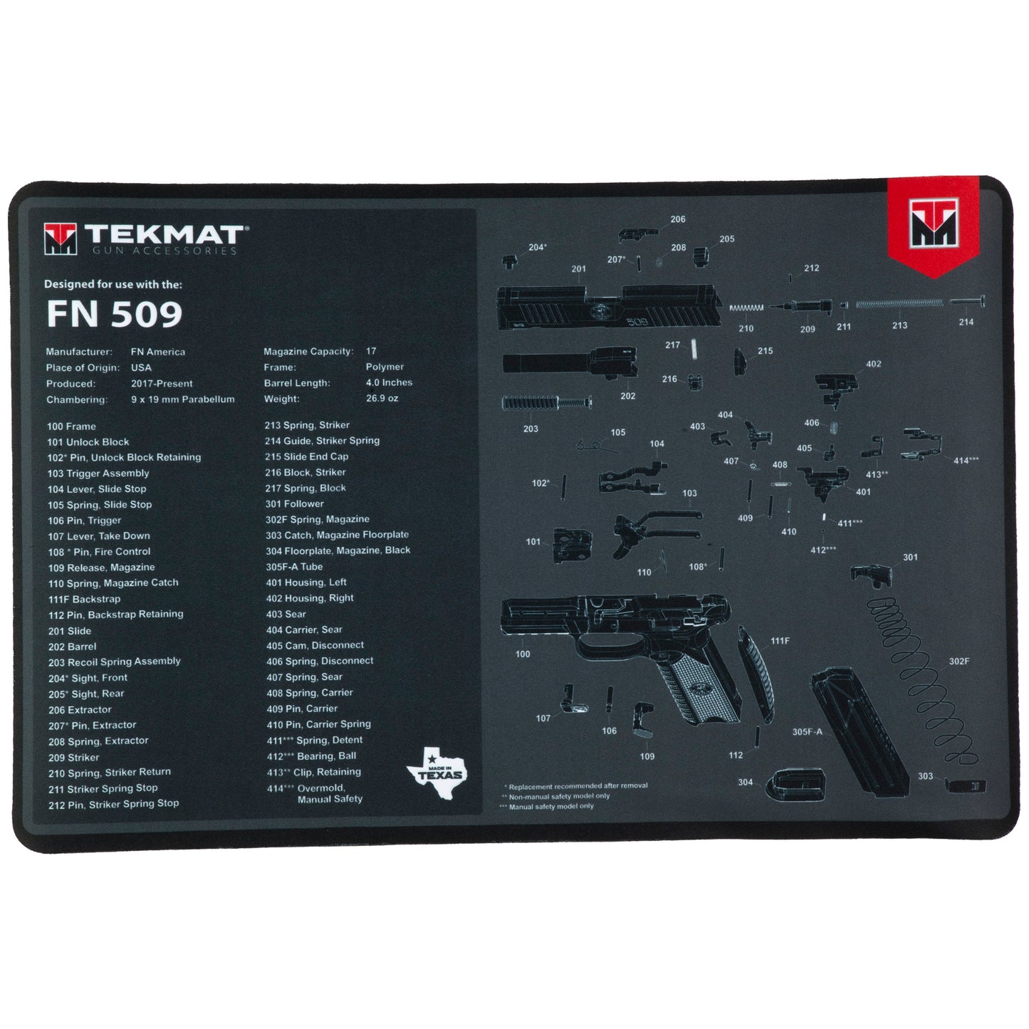 TEKMAT PSTL MAT FOR FN 509 BLK